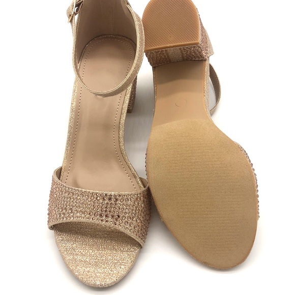 Champagne/Rose Gold Block Heel Sandals Open Toe - Picture 3 of 4